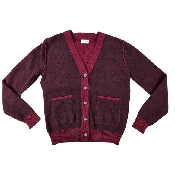 SIMON MILLER Sweater Cardigan M/L Red Vintage Style Wool Knit Pockets Reverse - Picture 1 of 5